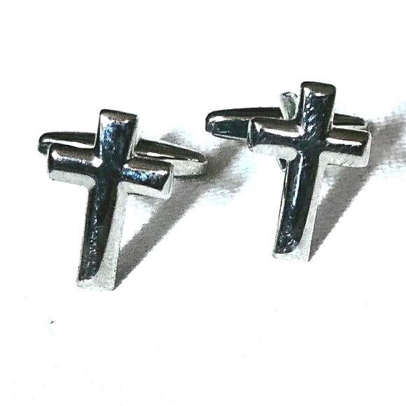 NEW Cufflinks: "The Cross". Christianity. Silver-Tone, Bullet Back. - Picture 5 of 5